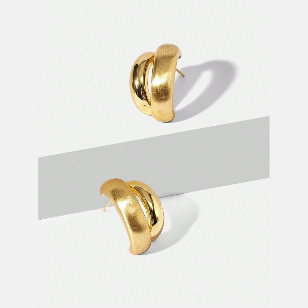 Gold Mixed Finish Double Layer Chunky Hoop Earrings